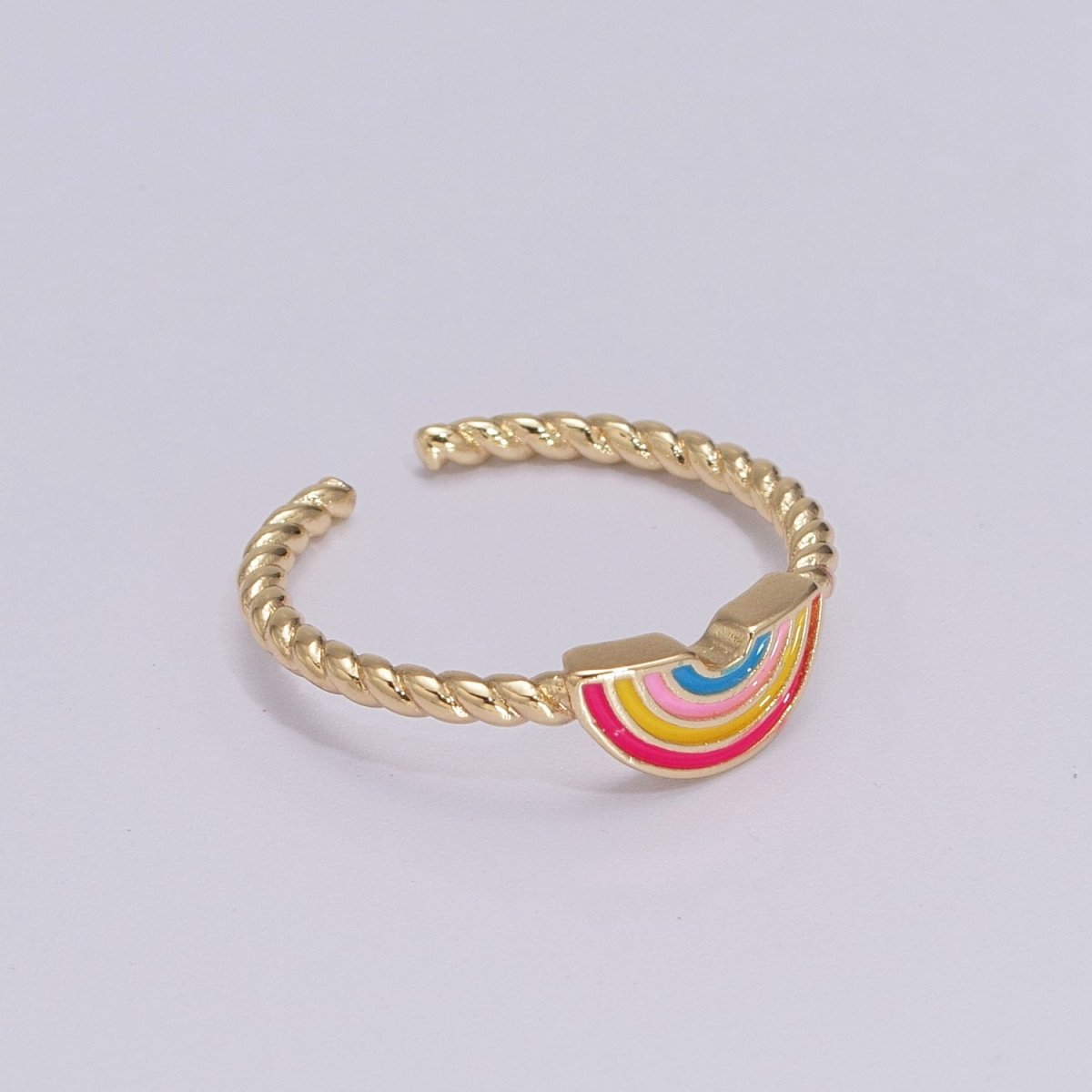 Dainty Rainbow Ring, Pink Enamel Ring Twisted Open Adjustable Ring Christmas New beginning gift U-113 U-114