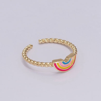 Dainty Rainbow Ring, Pink Enamel Ring Twisted Open Adjustable Ring Christmas New beginning gift U-113 U-114