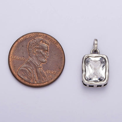 Dainty Rectangle Charm in 925 Sterling Silver Pendant CZ Drop Pendant SL-317