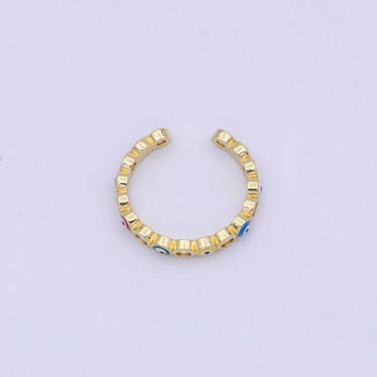Dainty Red / Blue Gold Filled Evil Eye Ring Open Adjustable Ring  S-391