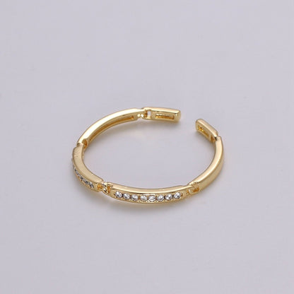 Dainty Ring, Gold Vermeil Minimalist Ring, Stacking Ring, Simple Open Ring, Cubic Zirconia Adjustable Ring, Thin Ring, Gift for Her R-127