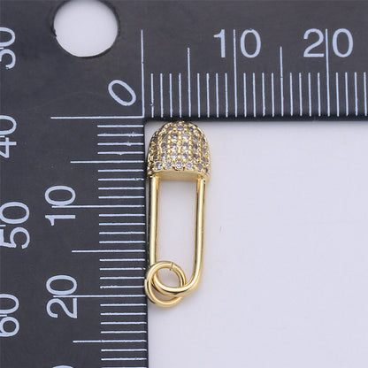 Dainty Safety Pin Charm Gold Micro Pave Charm in Cubic Zirconia Charm for Necklace Earring Bracelet Component supply C-920
