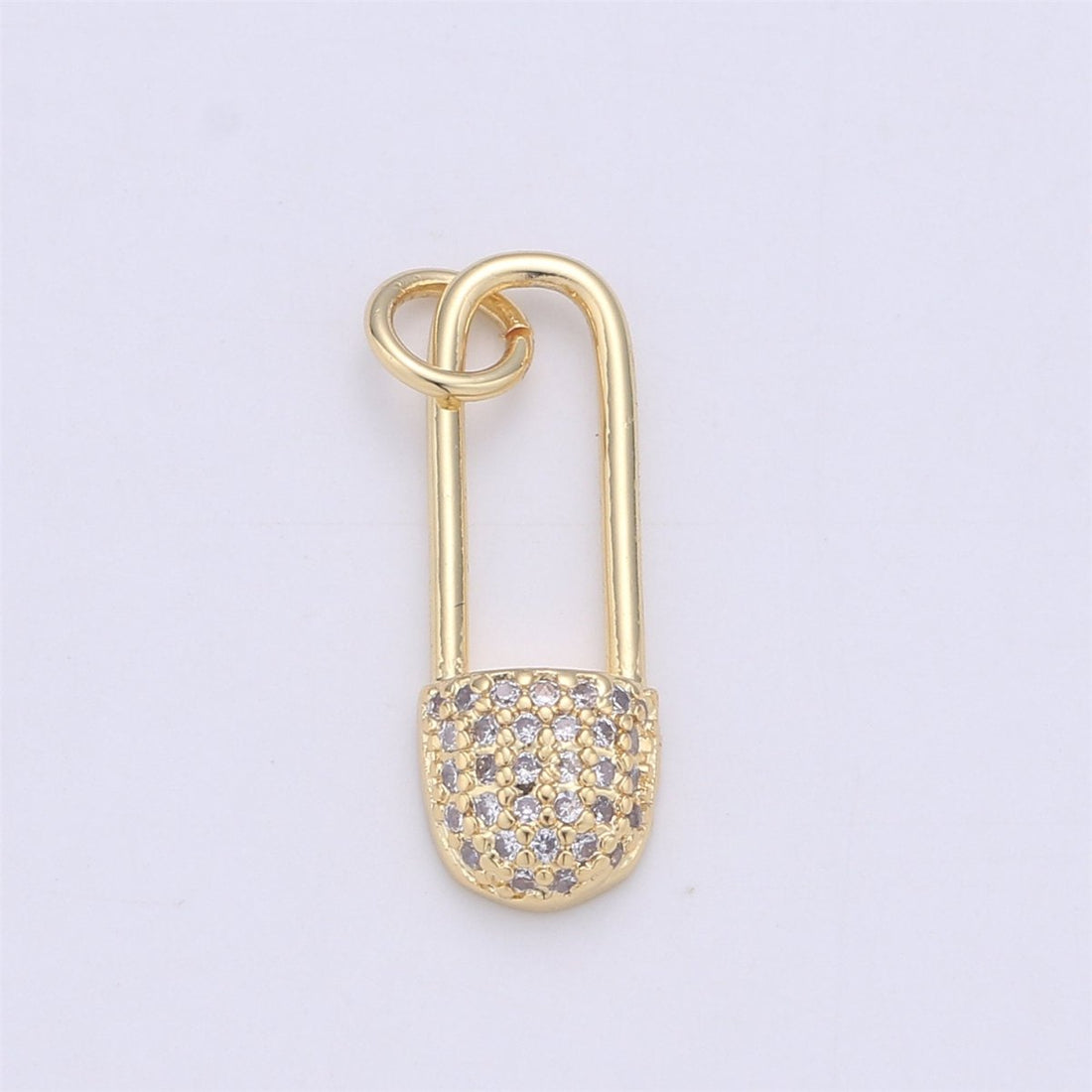 Dainty Safety Pin Charm Gold Micro Pave Charm in Cubic Zirconia Charm for Necklace Earring Bracelet Component supply C-920