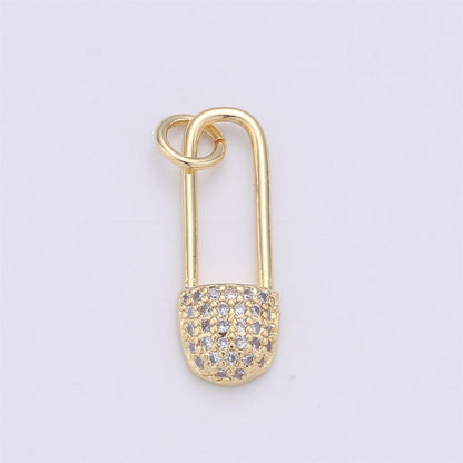Dainty Safety Pin Charm Gold Micro Pave Charm in Cubic Zirconia Charm for Necklace Earring Bracelet Component supply C-920