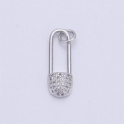 Dainty Safety Pin Charm Gold Micro Pave Charm in Cubic Zirconia Charm for Necklace Earring Bracelet Component supply C-920