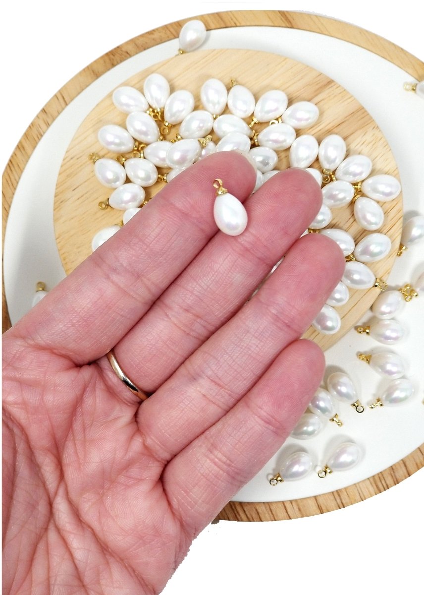 Dainty Sea Shell Pearl Teardrop Briolette, half drilled Tiny Drop Pearl 13x7mm 14x10 or 17x14 for Bridal Summer Ocean Inspired Jewelry making P-1810 P-1811 P-1814