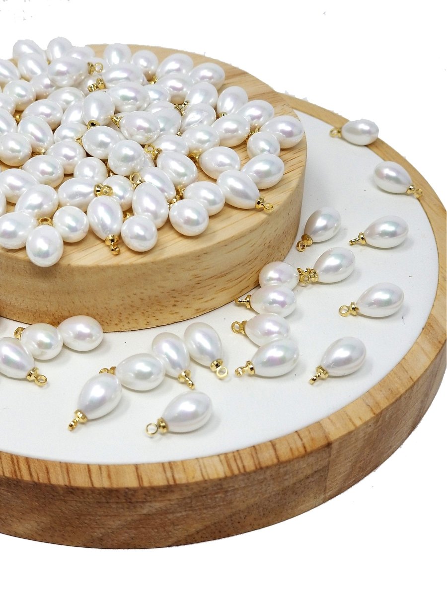 Dainty Sea Shell Pearl Teardrop Briolette, half drilled Tiny Drop Pearl 13x7mm 14x10 or 17x14 for Bridal Summer Ocean Inspired Jewelry making P-1810 P-1811 P-1814