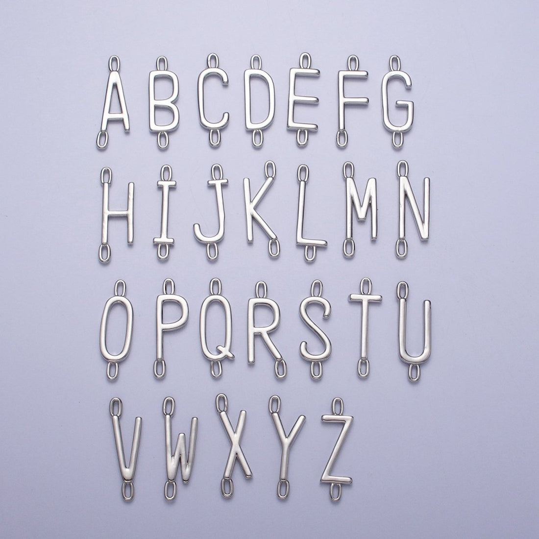 Dainty Sideway Initial Charm Connector Silver Letter Dainty Name Necklace Link Connector for Personalized Jewelry Supply Bracelet Necklace A-377-A-389