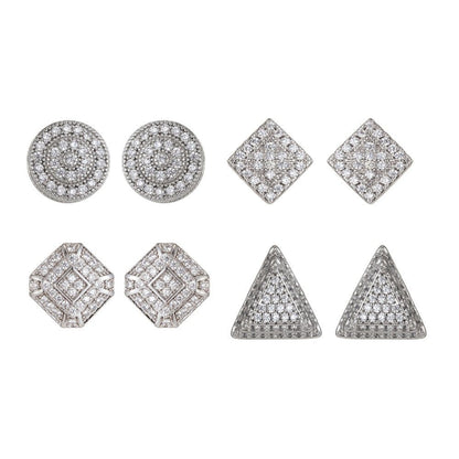 Dainty Silver Geometric Stud Earrings in Clear Cubic Zirconia Micro Pave earring Supply Q-074 Q-076 Q-078 Q-079