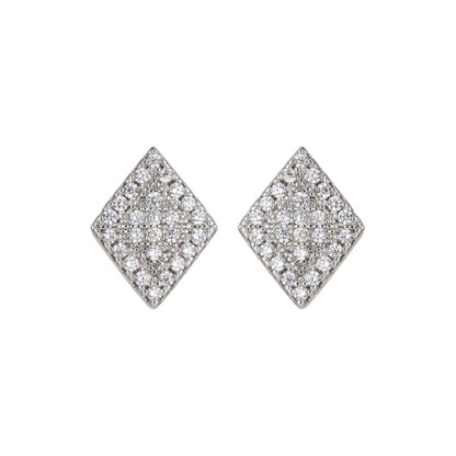 Dainty Silver Geometric Stud Earrings in Clear Cubic Zirconia Micro Pave earring Supply Q-074 Q-076 Q-078 Q-079