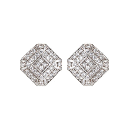 Dainty Silver Geometric Stud Earrings in Clear Cubic Zirconia Micro Pave earring Supply Q-074 Q-076 Q-078 Q-079