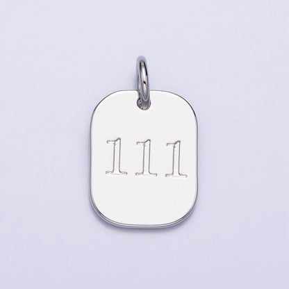 Dainty Silver Tag Angel Number Numerology Engraved Small Military Tag Charm add on Pendant | AC062-AC071