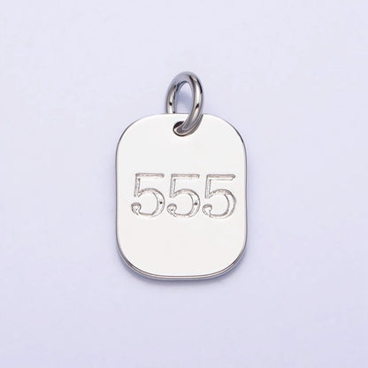Dainty Silver Tag Angel Number Numerology Engraved Small Military Tag Charm add on Pendant | AC062-AC071