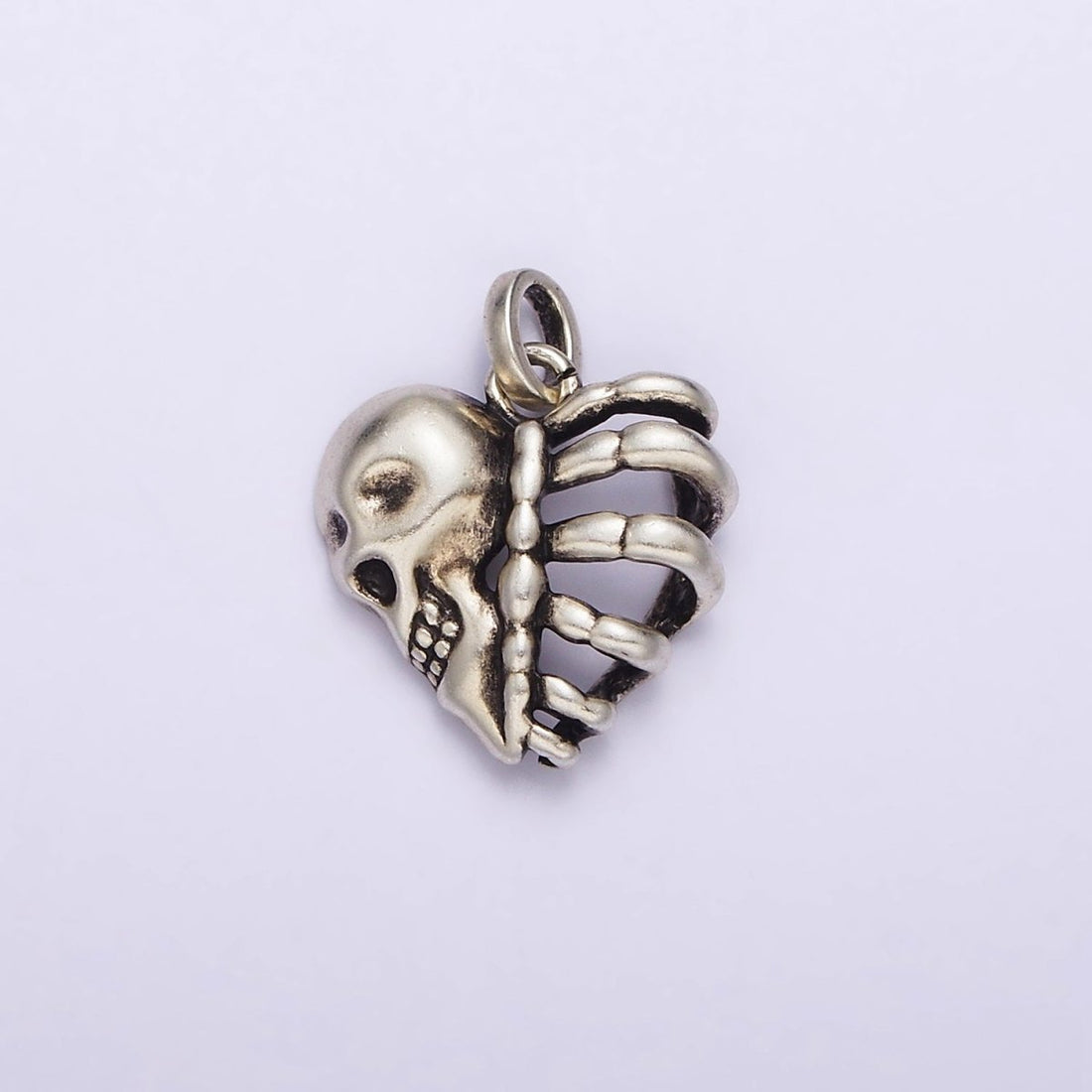 Dainty Skull Heart Charm in 925 Sterling Silver Pendant Halloween Pendant SL-325