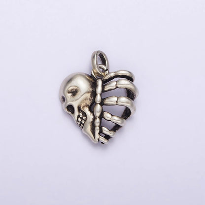 Dainty Skull Heart Charm in 925 Sterling Silver Pendant Halloween Pendant SL-325