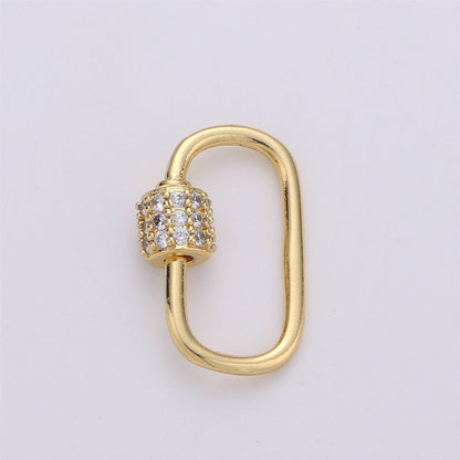 Dainty Small Carabiner Screw  Clasp, Screw Clasp Oval, Interlocking Oval Clasp, Pave Oval Shaped Clasps, Gold Color Only K-471