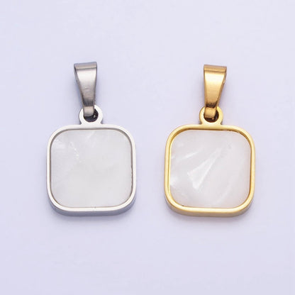 Dainty Square Pendant With Pearl For Minimalist Unisex Jewelry Charm P-1149