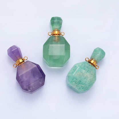 Dainty Square Perfume Bottle Charm Amazonite Amethyst Aventurine Gemstone Essential Oil Bottle Pendant