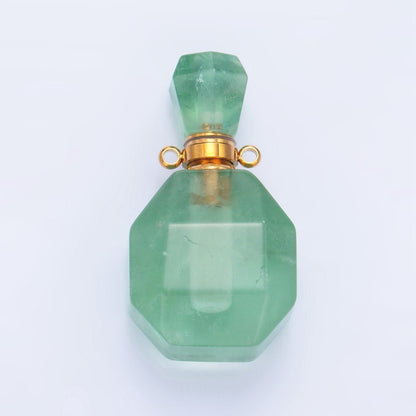 Dainty Square Perfume Bottle Charm Amazonite Amethyst Aventurine Gemstone Essential Oil Bottle Pendant