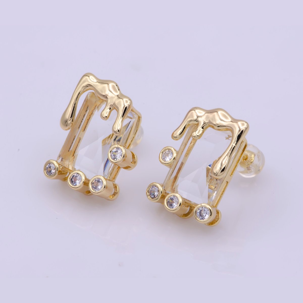 Dainty Square Stud Earring Melted Ice Cream Stud Earring Geometric Jewelry Clear Pink CZ Stud T-192 T-193