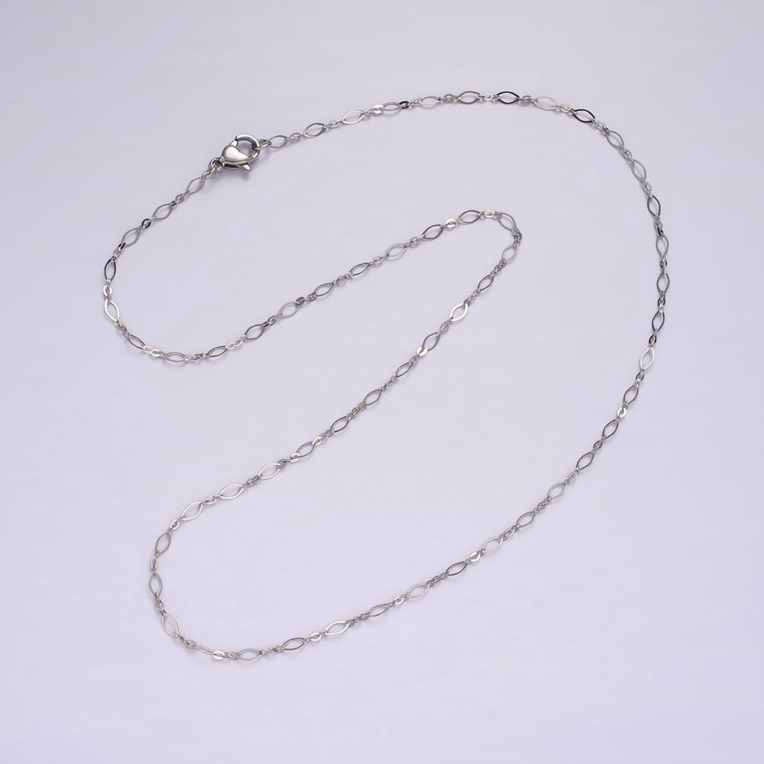 Dainty Stainless Steel 2.4mm Oval Cable Long and Short Fancy Chain 18 Inch Necklace in Silver | WA-2384