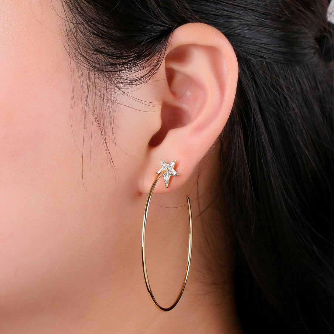 Dainty Star Hoop Earrings, Gold Vermeil Earrings Minimalist Earrings, Classic Thin Hoops, Thin, Lightweight Every day Earring for Gift Q-194