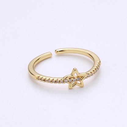Dainty star ring, Gold ring, cz ring, cubic zirconia ring, Minimalist ring, 5-pointed fine star-shaped ring with zirconia for Christmas Gift R-135