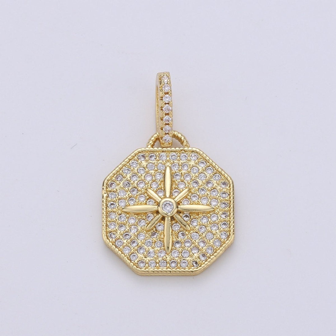 Dainty Starburst Charms Pendants -Micro Pave CZ North Star Burst Charm 24K Gold Filled Celestial Charm, Necklace Bracelet Supply I-724