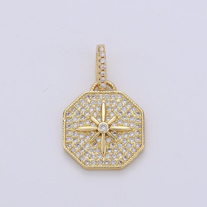 Dainty Starburst Charms Pendants -Micro Pave CZ North Star Burst Charm 24K Gold Filled Celestial Charm, Necklace Bracelet Supply I-724
