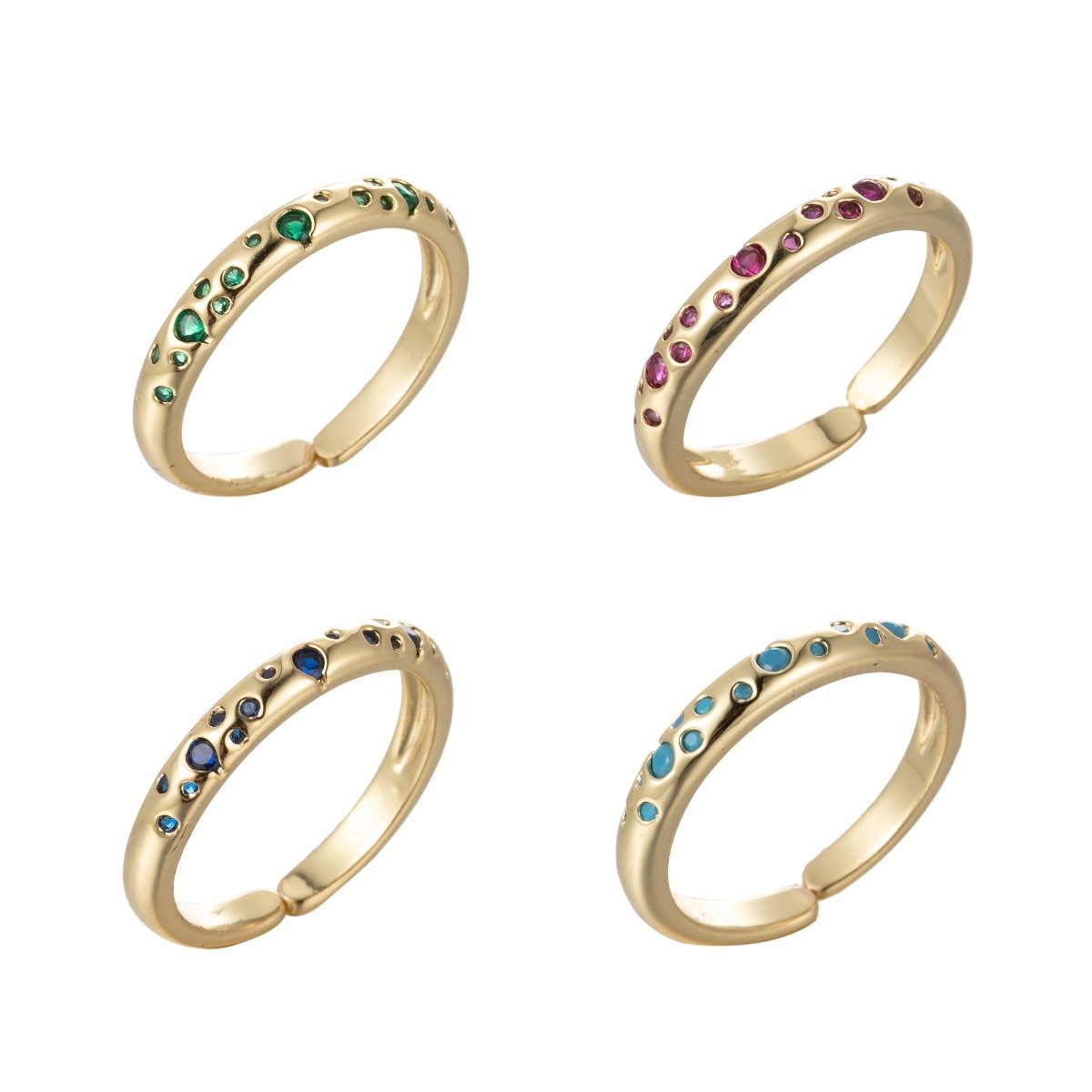 Dainty Stardust Ring Open Adjustable Ring Cubic Zirconia Galaxy Pink/Teal/Blue/Green Cz Pave O-902~O-905
