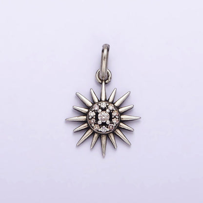 Dainty Sun Charm in 925 Sterling Silver Pendant Micro Pave Sun Ray Celestial Jewelry SL-302
