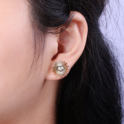 Dainty Sun earrings • sunburst stud earrings • gold sun earrings • gold stud earrings • Cz Everday earrings • small earrings T-234