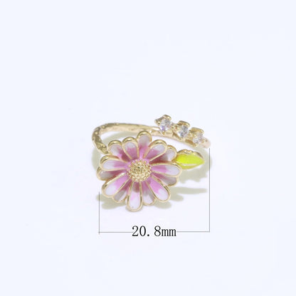 Dainty Sun Flower Stacking Ring, Gold Minimalistp Ring Open Adjustable Ring Enamle Ring Gold Filled O-539