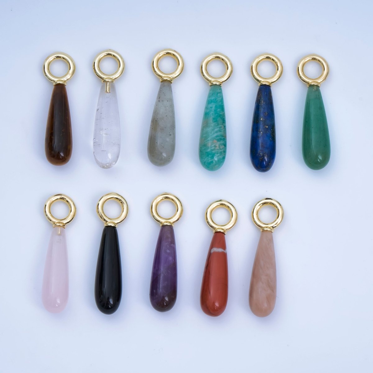18K Gold Filled 33mm Natural Gemstone Teardrop Drop Pendant | AJ420 - AJ425