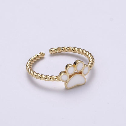Dainty Thin Paw Print Enamel Fashion Ring with Colorfuul Paw Dog Lover Cat Lover Jewelry Open Adjustable U-030~U-033