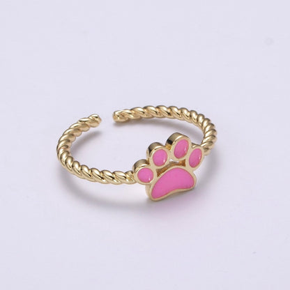 Dainty Thin Paw Print Enamel Fashion Ring with Colorfuul Paw Dog Lover Cat Lover Jewelry Open Adjustable U-030~U-033