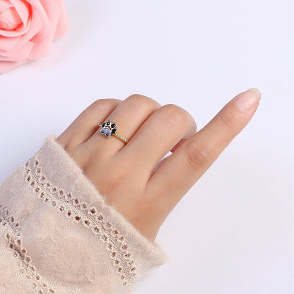 Dainty Thin Paw Print Enamel Fashion Ring with Colorfuul Paw Dog Lover Cat Lover Jewelry Open Adjustable U-030~U-033