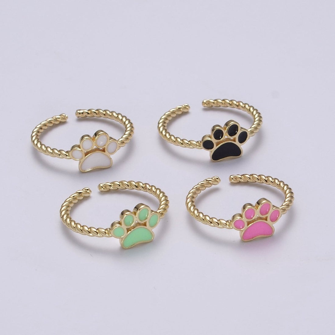 Dainty Thin Paw Print Enamel Fashion Ring with Colorfuul Paw Dog Lover Cat Lover Jewelry Open Adjustable U-030~U-033