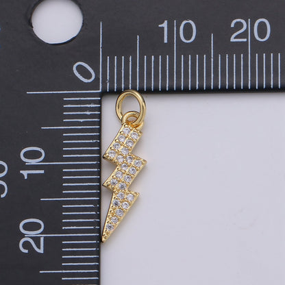 Dainty Thunder Bold Gold Filled Charm with CZ Crystal - D-277