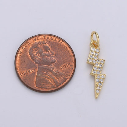 Dainty Thunder Bold Gold Filled Charm with CZ Crystal - D-277