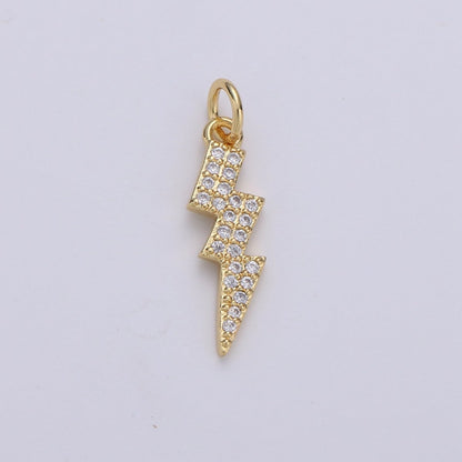 Dainty Thunder Bold Gold Filled Charm with CZ Crystal - D-277