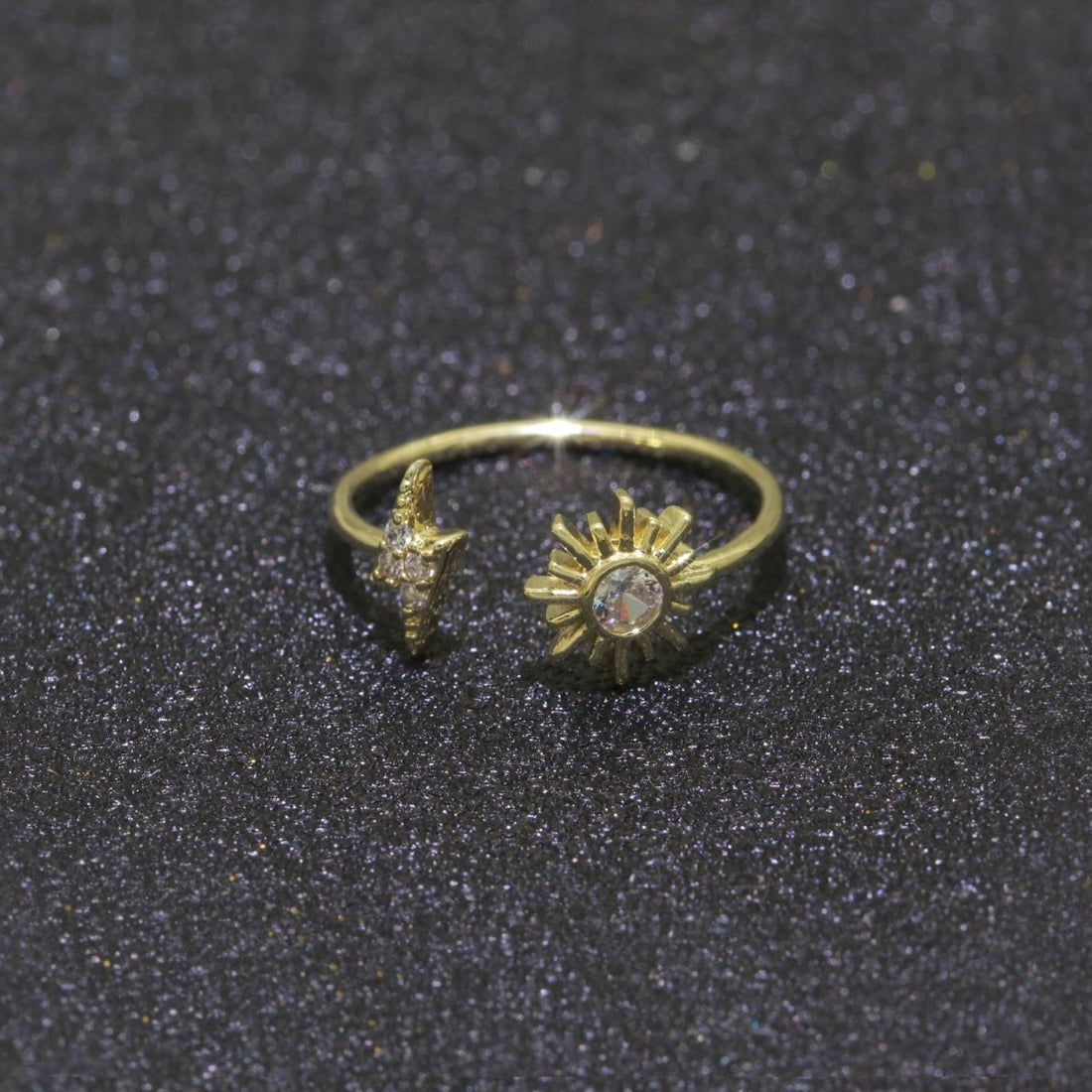 Dainty Thunder Sun Ring Open Adjustable Ring Gold Filled Celestial Jewelry O-493