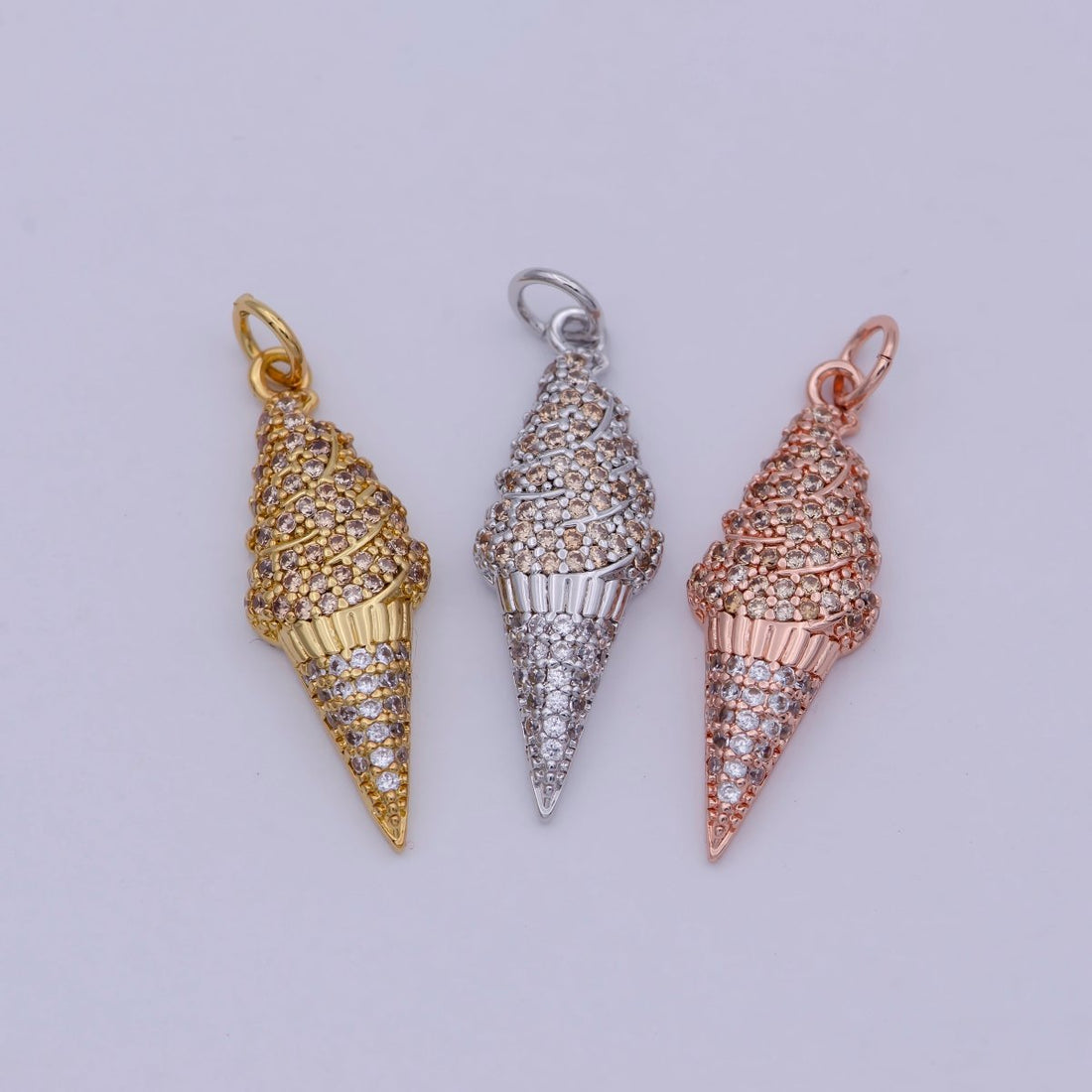 Dainty Tiny 24k Gold Filled Ice Cream Cone Charm micro Pave Charm Necklace Pendant Earring Bracelet Foodies McD Dessert Junk Food Charm, C-831