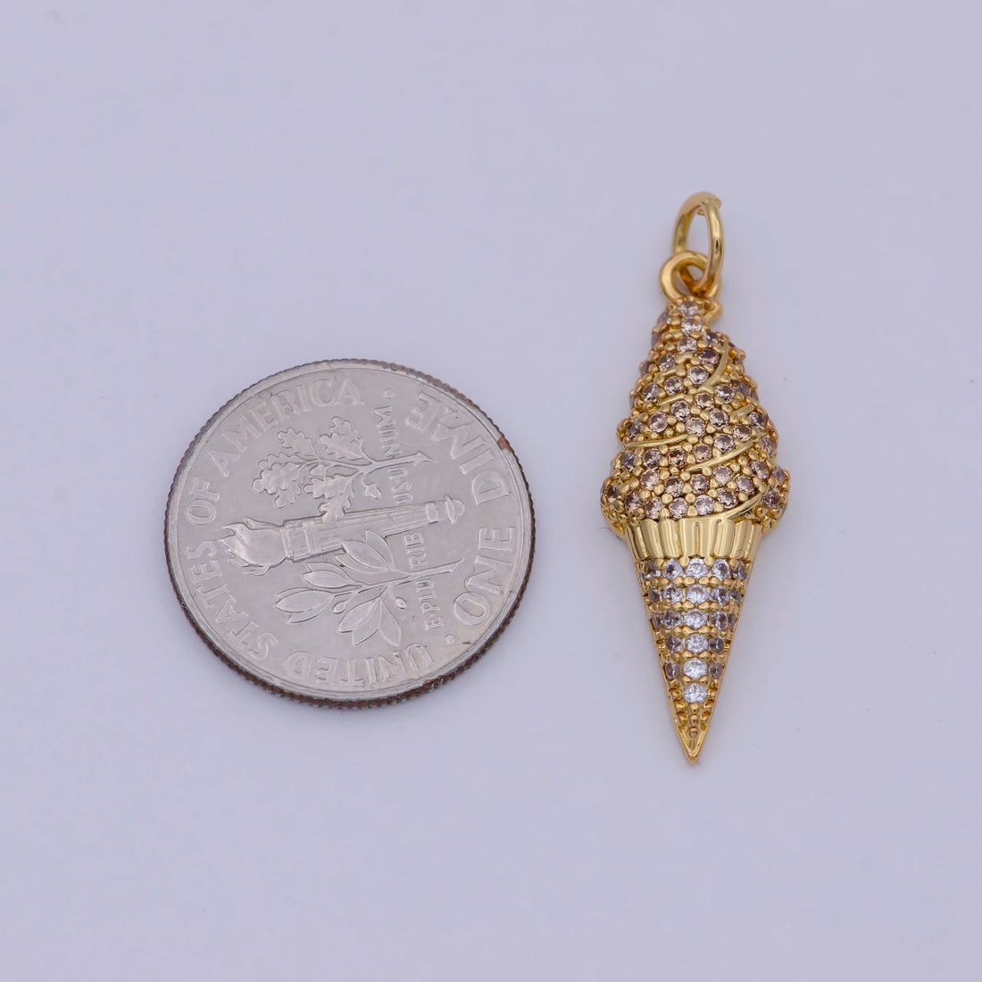 Dainty Tiny 24k Gold Filled Ice Cream Cone Charm micro Pave Charm Necklace Pendant Earring Bracelet Foodies McD Dessert Junk Food Charm, C-831
