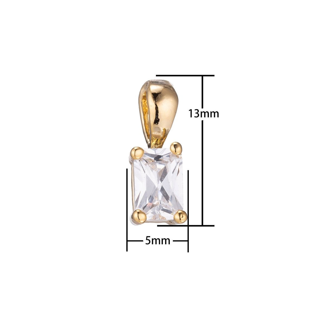 Dainty Tiny Delicate Emerald Cut Charm CZ gold filled set with cubic zirconia accent 5mmx13mm for Bracelet Necklace Earring Jewelry making E-435