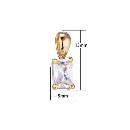 Dainty Tiny Delicate Emerald Cut Charm CZ gold filled set with cubic zirconia accent 5mmx13mm for Bracelet Necklace Earring Jewelry making E-435