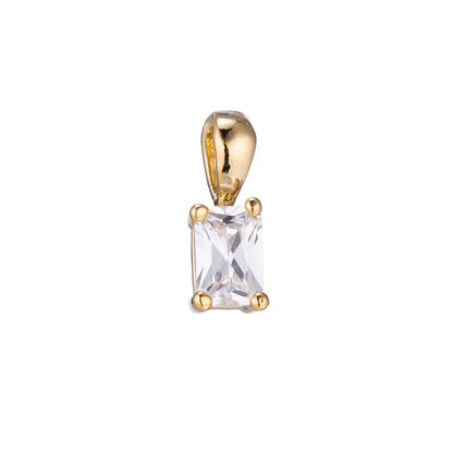 Dainty Tiny Delicate Emerald Cut Charm CZ gold filled set with cubic zirconia accent 5mmx13mm for Bracelet Necklace Earring Jewelry making E-435