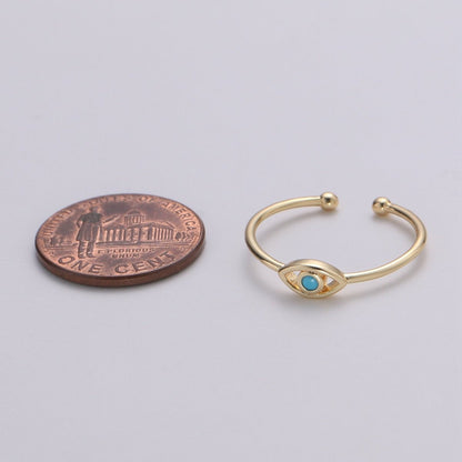 Dainty Turquoise Evil Eye Stacking Ring, Gold Minimalist Ring, Simple Open Ring, Thin Adjustable Ring, Amulet Jewelry Gift for her  R-142 O-465
