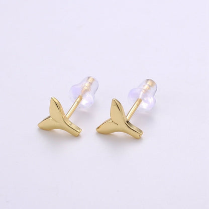 14K Gold Filled 7mm Whale Tail Minimalist Mini Stud Earrings in Gold &amp; Silver | Q290 AD162