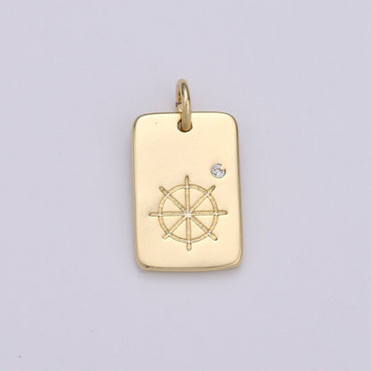 Dainty Wheels Pendant - 10x17 Charm, Wheel Pendant, Gold Filled Wheel Medallion Charm Wheel Charm Bracelet Earring Necklace D-511
